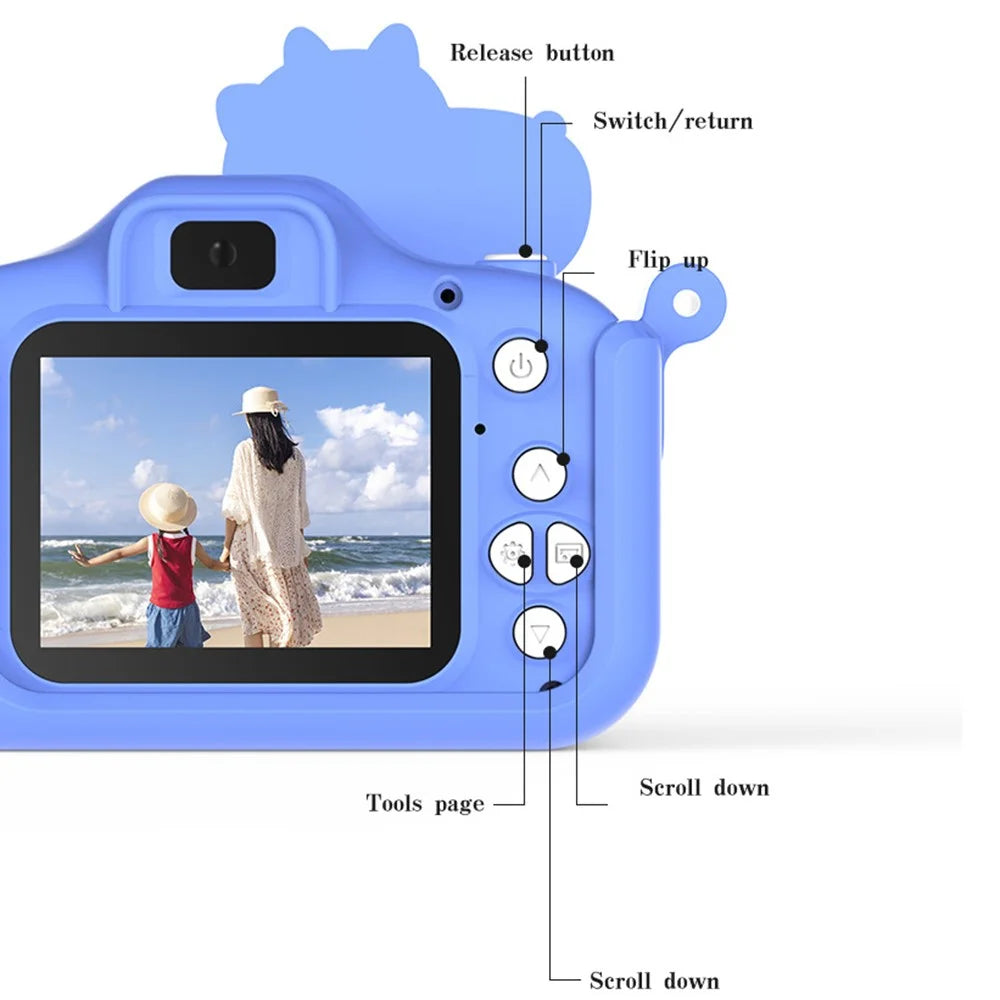 2.0 Inch Dual Lens Kids Digital Camera Cartoon Dinosaur Design 1080P HD Video Recorder without TF Card - Blue - 4