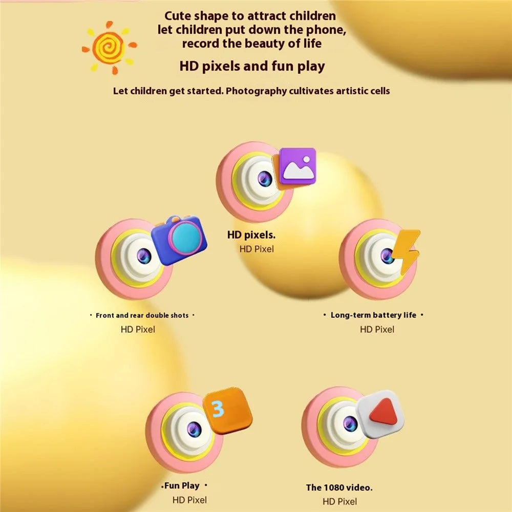XJ01 2.0 Inch HD Dual Lens Children Digital Camera Cartoon Animal Video Recorder Built In Games - Pink Unicorn - 3