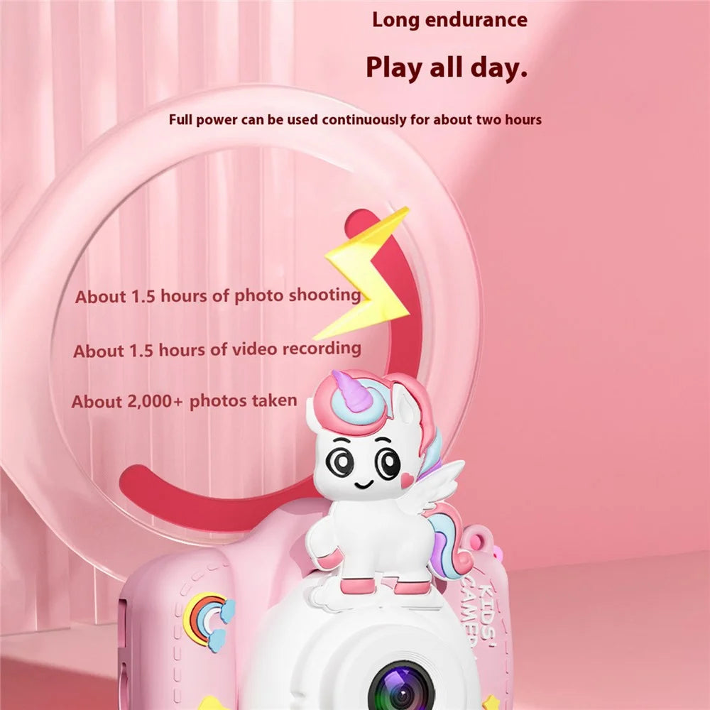 XJ01 2.0 Inch HD Dual Lens Children Digital Camera Cartoon Animal Video Recorder Built In Games - Pink Unicorn - 6