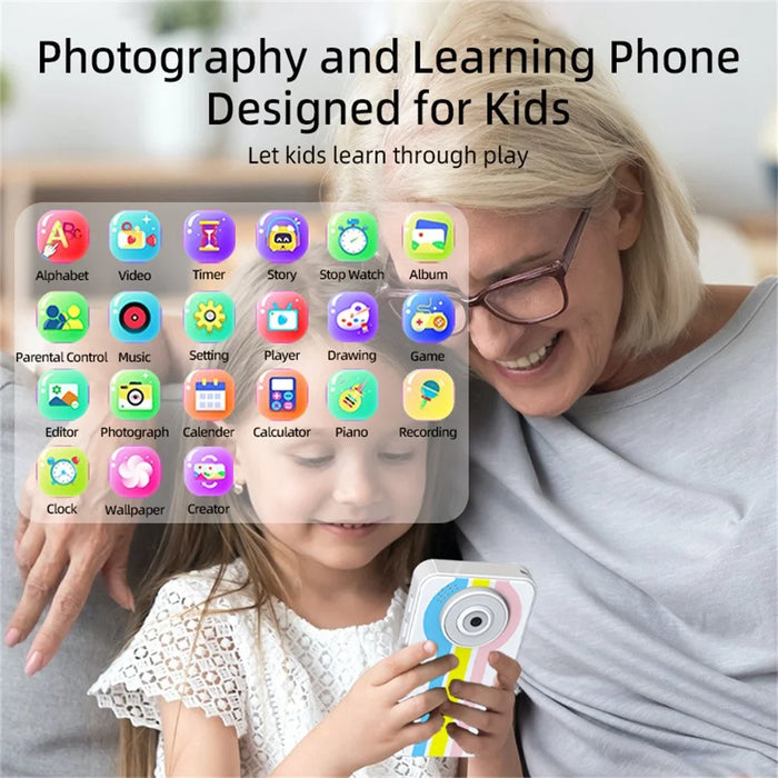 D16 2.8 Inch Dual Lens Kids Phone Camera Touch Screen 10X Zoom Toddler Learning Phone Toy - White - 3