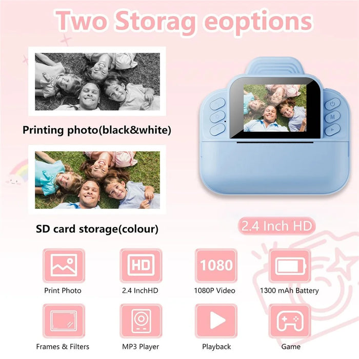 S9 2.4 Inch Kids Instant Print Camera Thermal Printer Children HD Video Recorder - Blue - 2