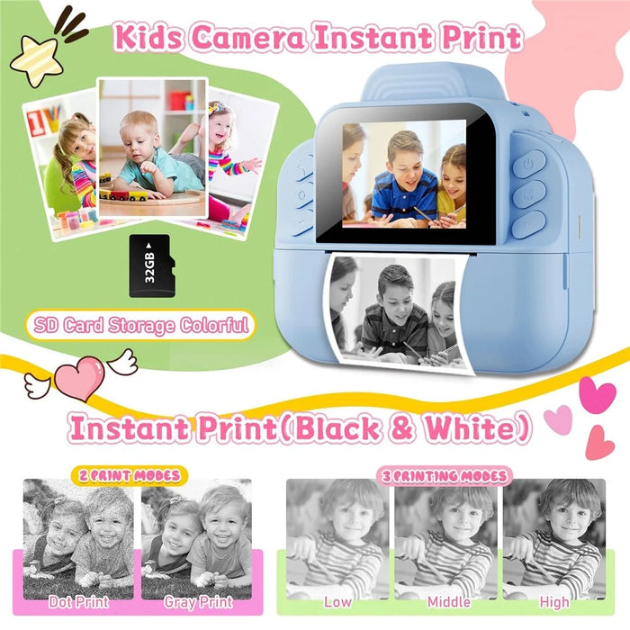 S9 2.4 Inch Kids Instant Print Camera Thermal Printer Children HD Video Recorder - Blue - 4