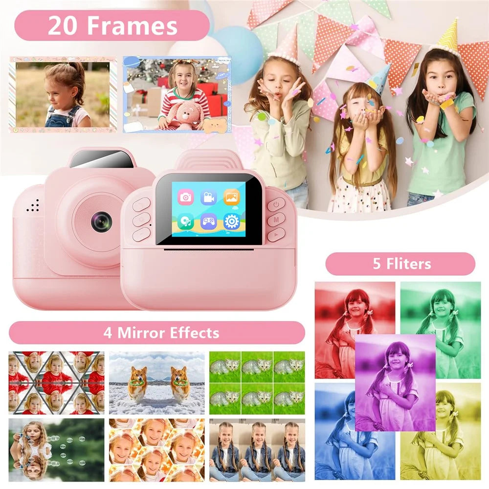S9 2.4 Inch Kids Instant Print Camera Thermal Printer HD Video Recorder with 32G TF Card + Card Reader - Blue - 3