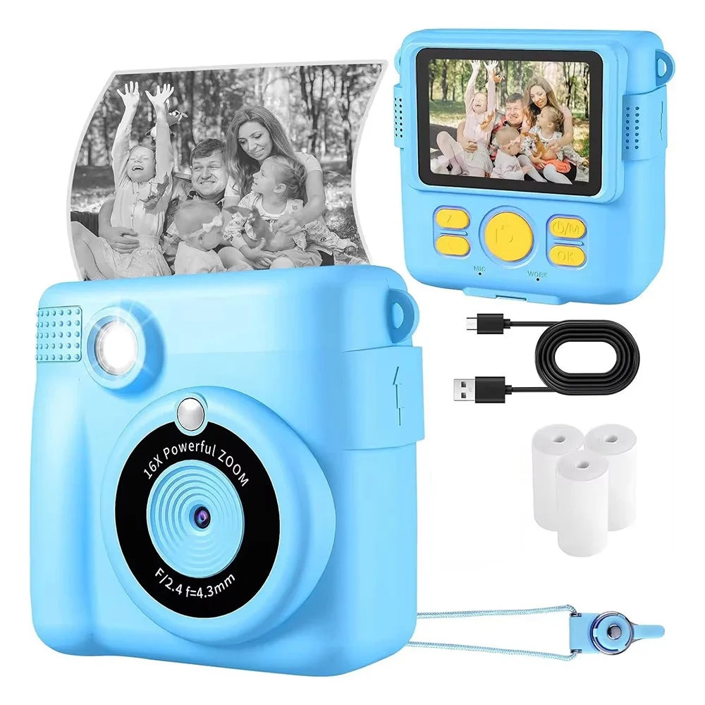 ABS-681 2.4 Inch IPS Screen Mini Kids Camera Instant Print Digital Camera HD 1080P Video Recorder - Blue - 1