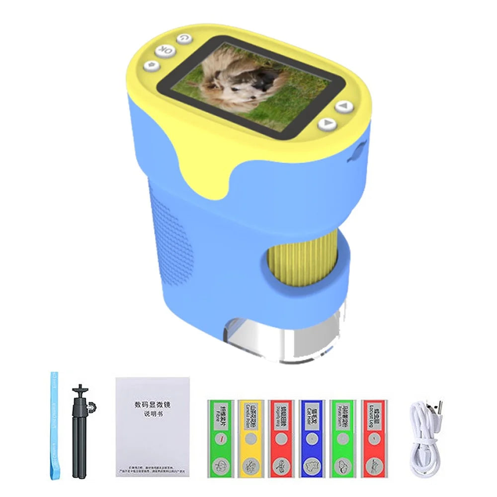 F2 2.0 inch IPS Children Microscope Camera Science Experiment Toy Monocular Microscope Support Video Recording - Blue - 1