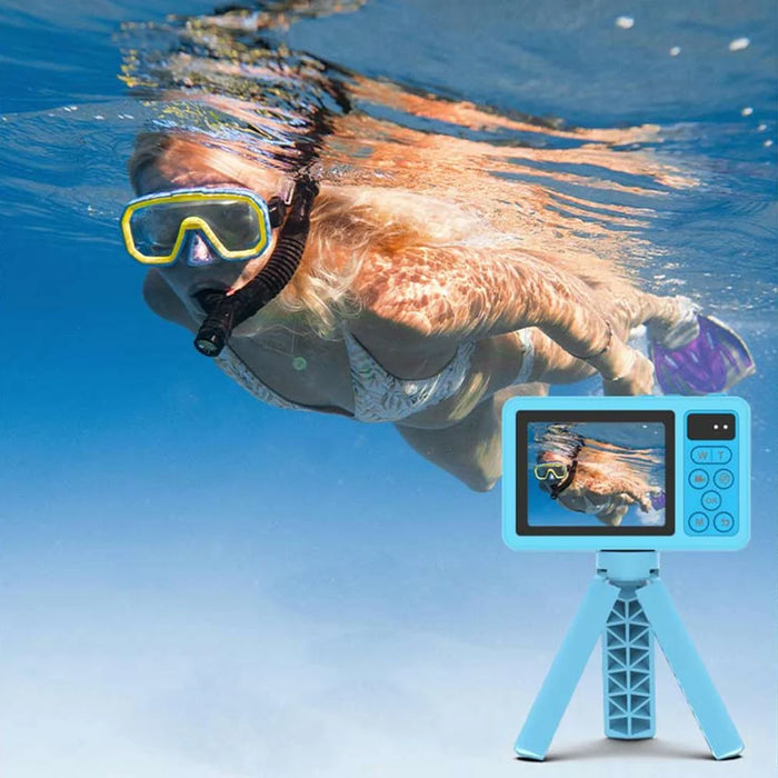 D70 2.8 + 1.44 Inch Dual Screen Digital Camera Waterproof Camera with 32GB Card - Blue - 4
