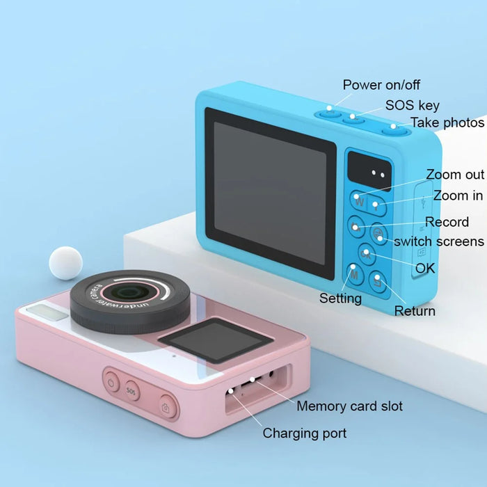D70 2.8 + 1.44 Inch Dual Screen Digital Camera Waterproof Camera with 32GB Card - Blue - 7