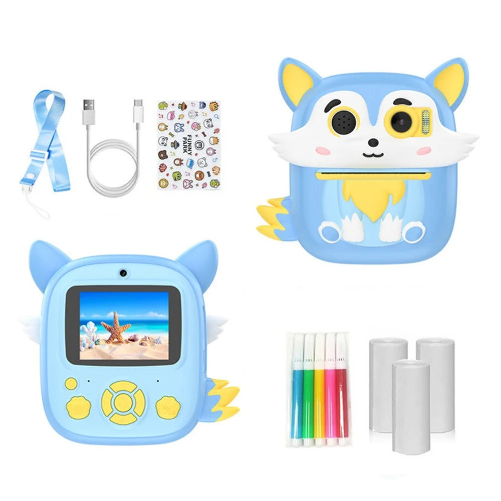 P7 2.4 Inch IPS Screen Kids Digital Camera Dual Lens Instant Printer with 32GB Card + Card Reader - Blue - 1
