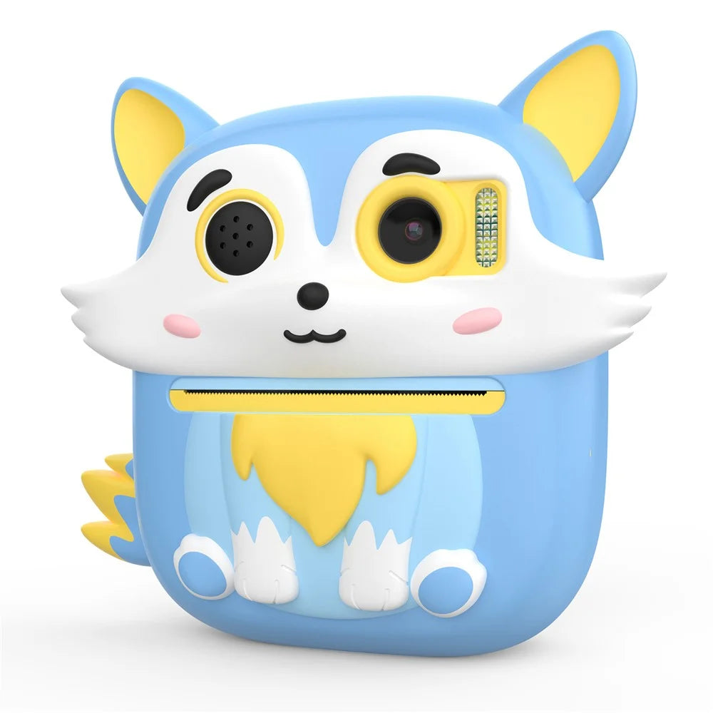 P7 2.4 Inch IPS Screen Cartoon Fox Kids Camera Instant Print Dual Lens HD Video Recorder for Children - Blue - 4