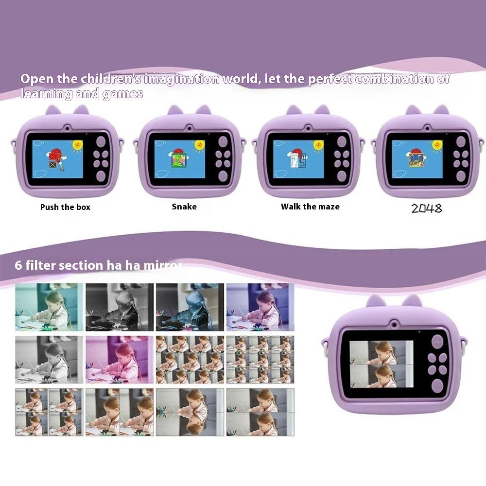 Z13 2.4 Inch Instant Print Camera for Kids HD Dual Lens Video Recorder with 32G TF Card + Card Reader - Purple - 3