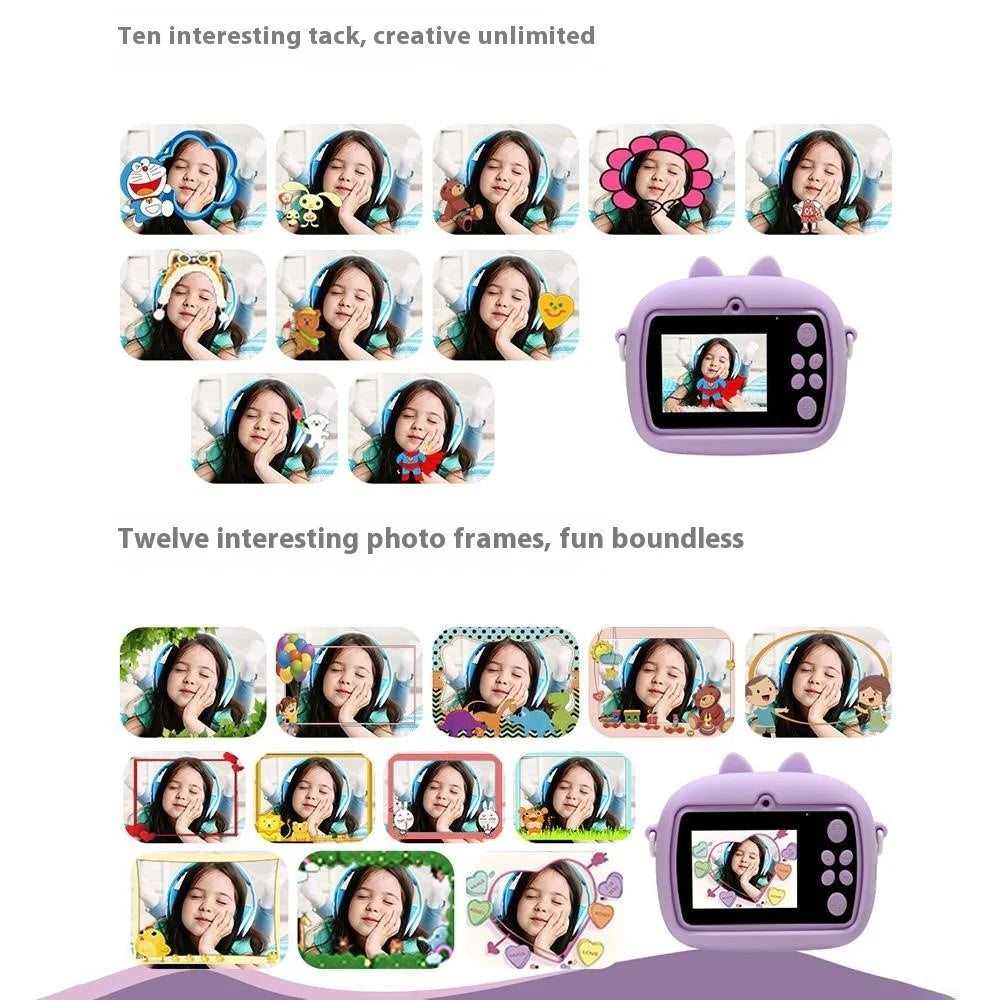Z13 2.4 Inch Instant Print Camera for Kids HD Dual Lens Video Recorder with 32G TF Card + Card Reader - Purple - 4