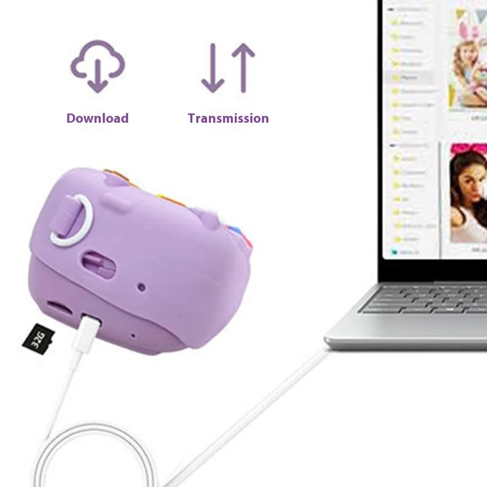 Z13 2.4 Inch Instant Print Camera for Kids HD Dual Lens Video Recorder with 32G TF Card + Card Reader - Purple - 5