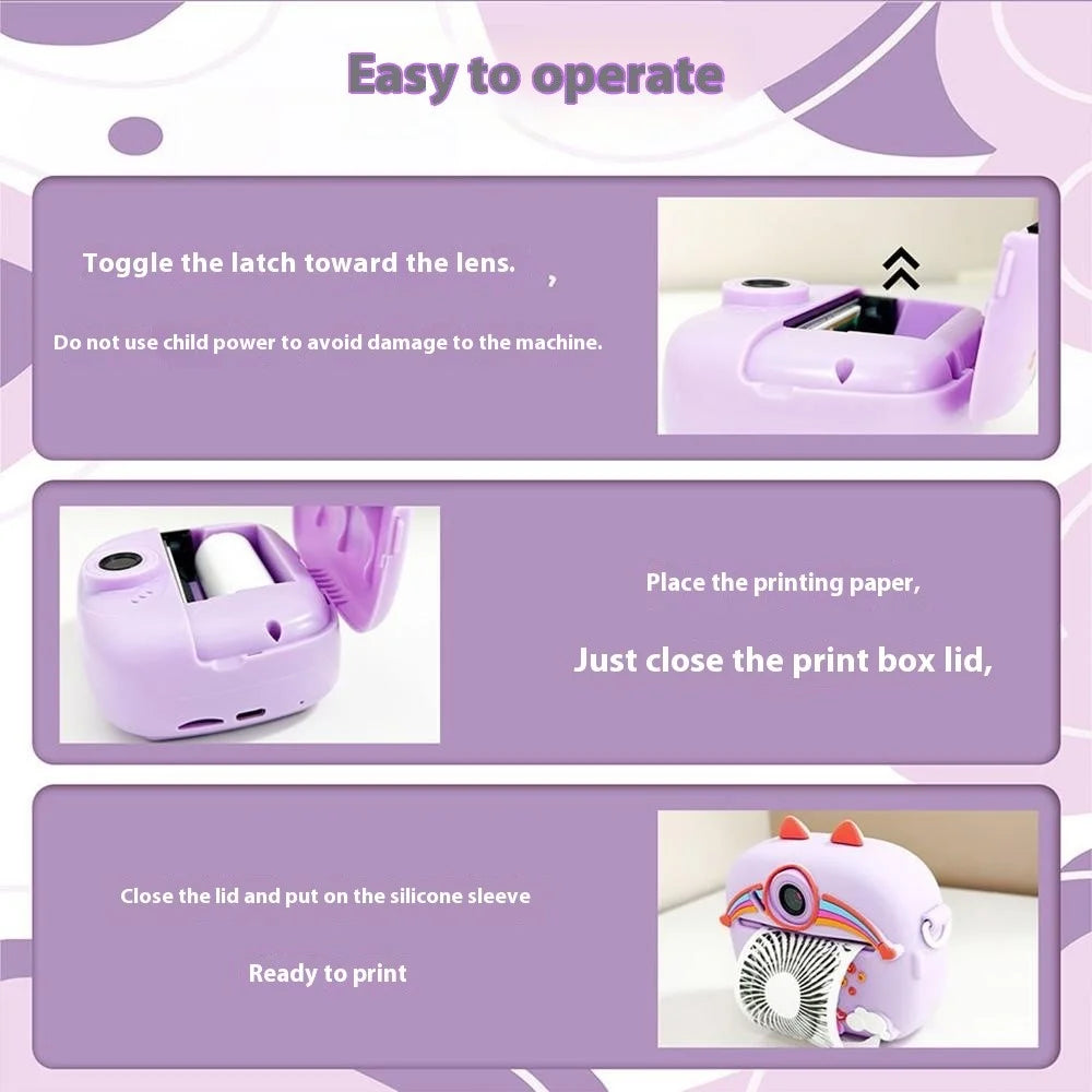 Z13 2.4 Inch Instant Print Camera for Kids HD Dual Lens Video Recorder with 32G TF Card + Card Reader - Purple - 7