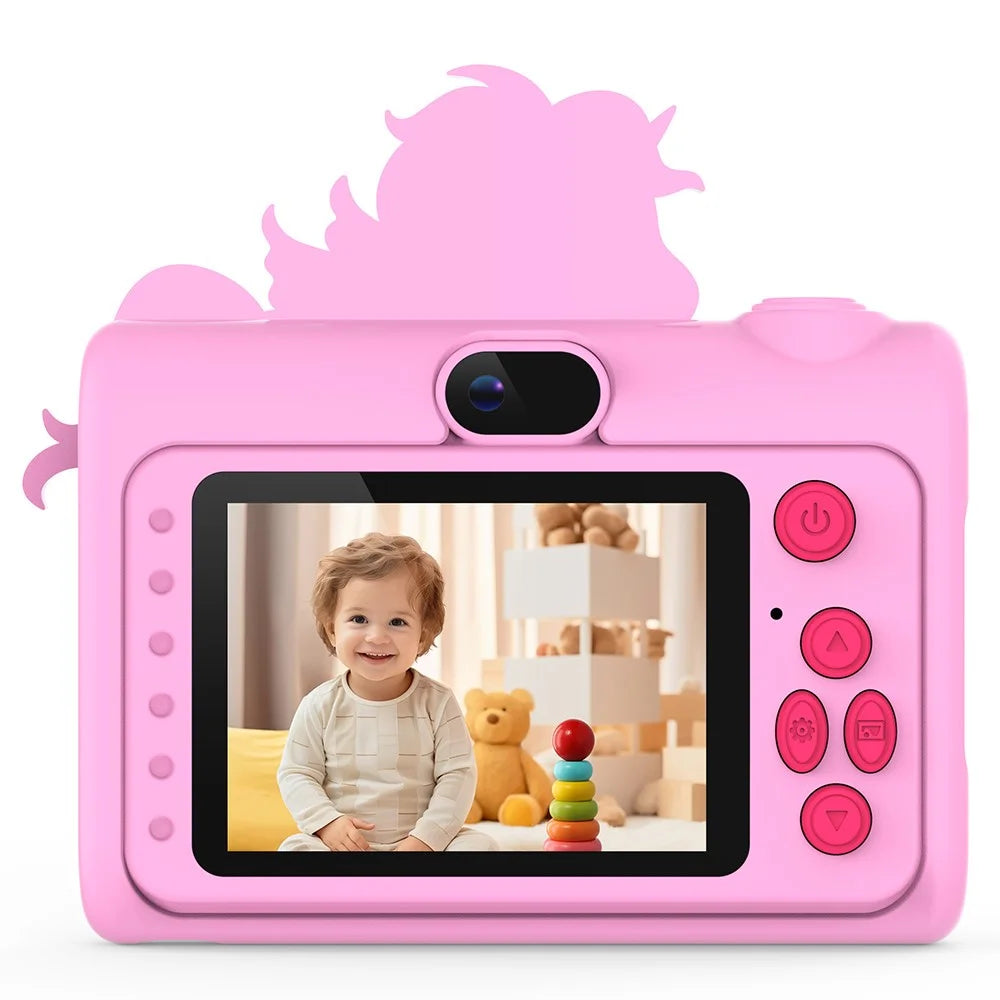 H05 Cartoon Animal Design 2.0 Inch HD Dual Lens 8X Zoom Digital Camera for Kids Video Recorder - Pink Unicorn - 2