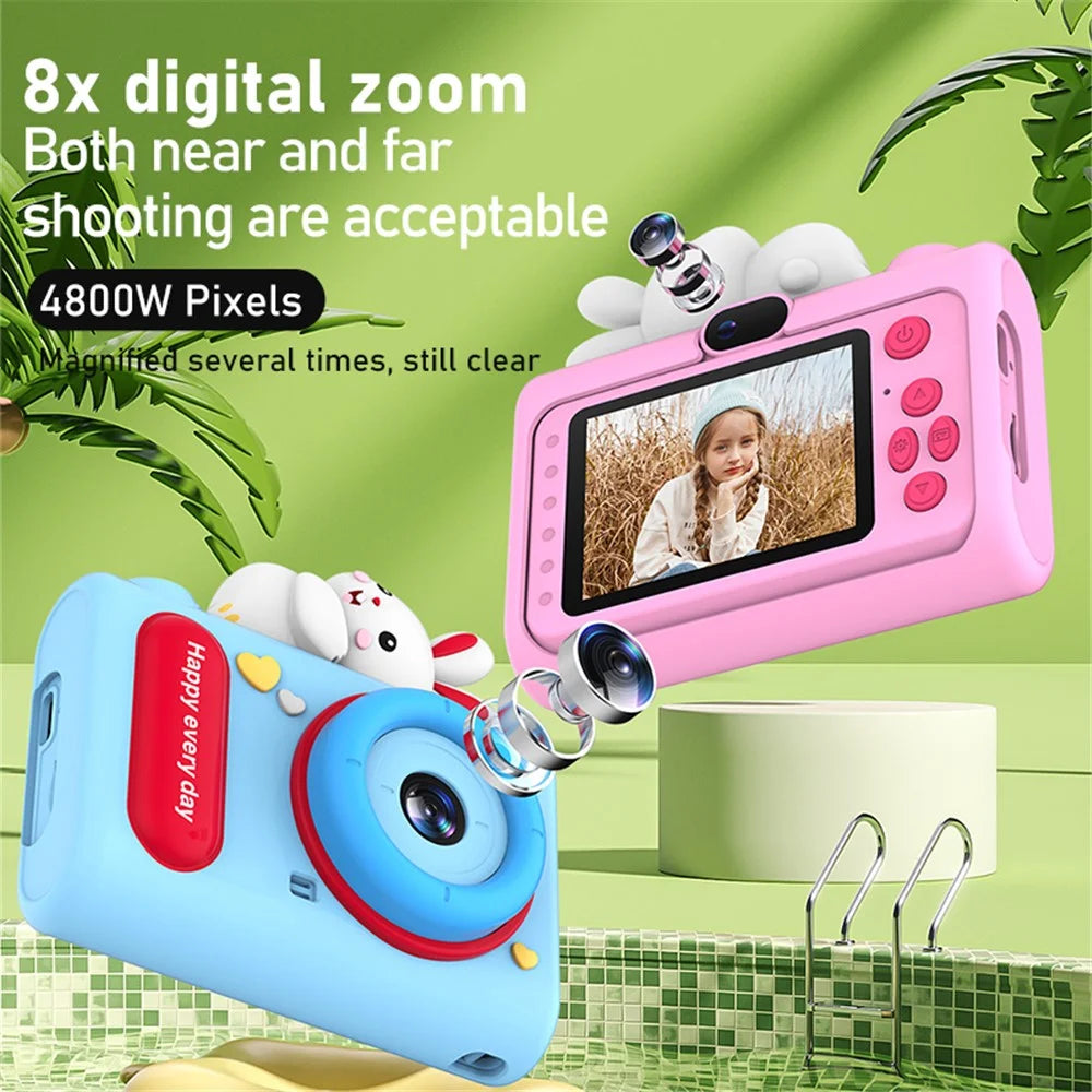 H05 Cartoon Animal Design 2.0 Inch HD Dual Lens 8X Zoom Digital Camera for Kids Video Recorder - Pink Unicorn - 3