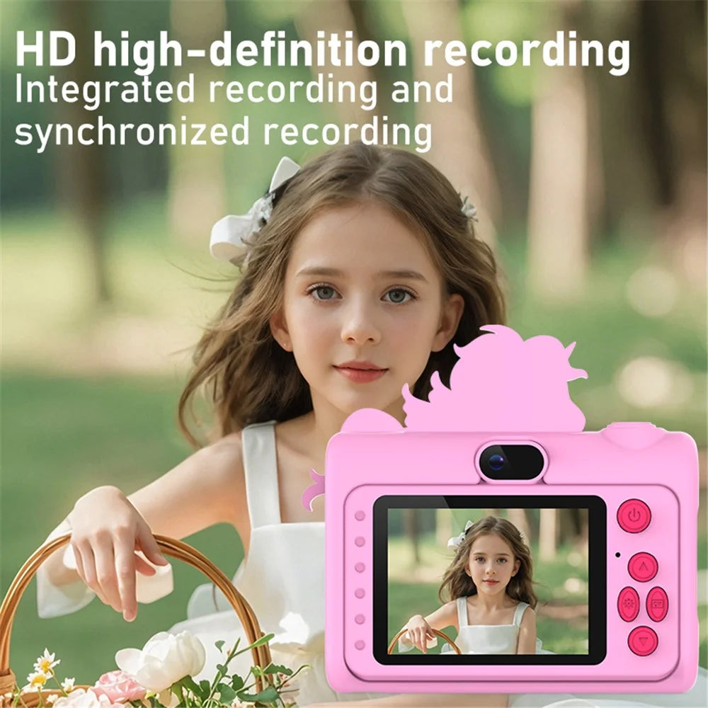 H05 Cartoon Animal Design 2.0 Inch HD Dual Lens 8X Zoom Digital Camera for Kids Video Recorder - Pink Unicorn - 7