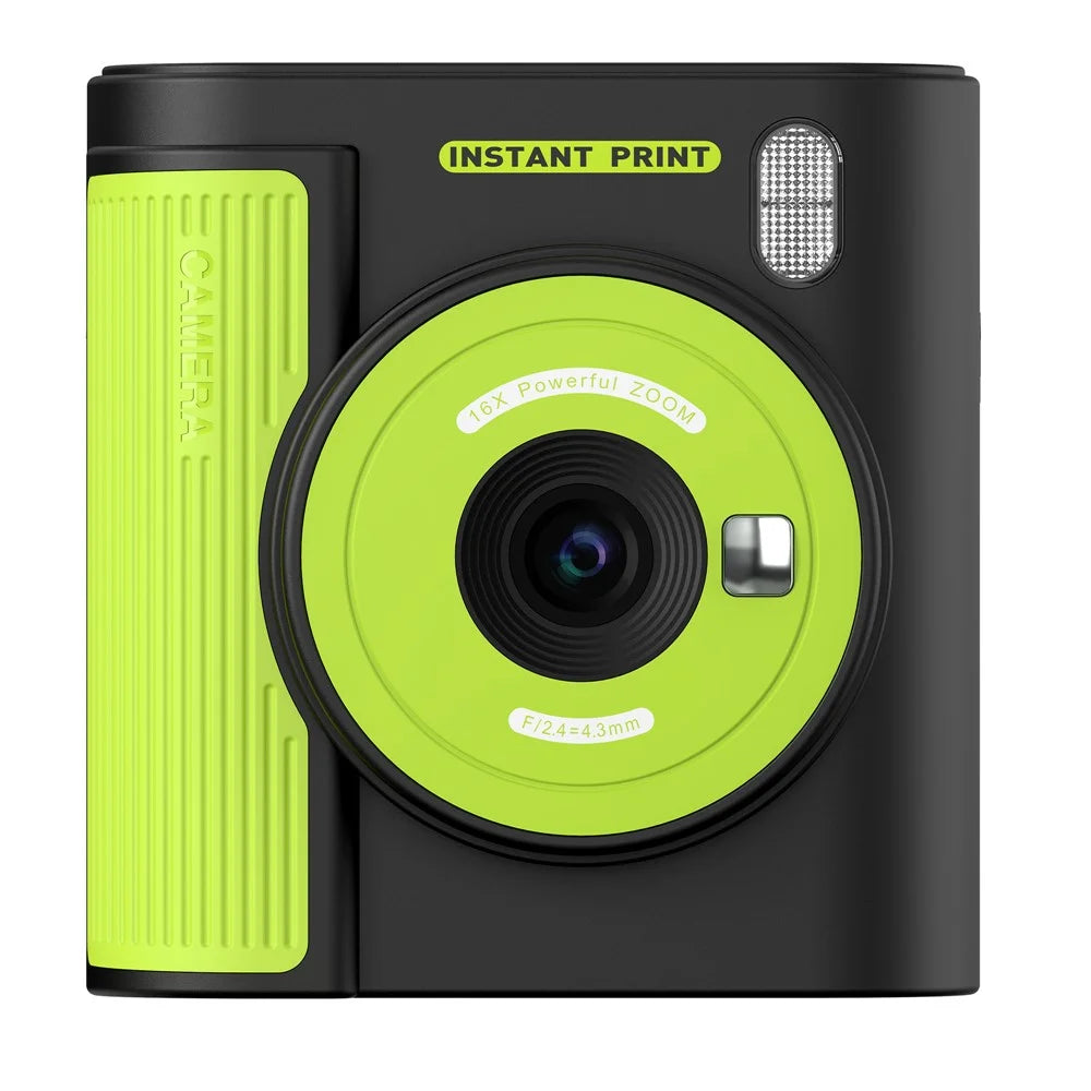 P99 16X Zoom Kids Instant Print Camera with 32G Memory Card 2.0 Inch IPS Screen Video Recorder for Children Selfie Digital Camera - Black - 2