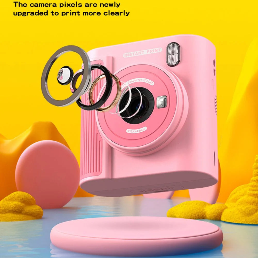 P99 16X Zoom Kids Instant Print Camera with 32G Memory Card 2.0 Inch IPS Screen Video Recorder for Children Selfie Digital Camera - Black - 4