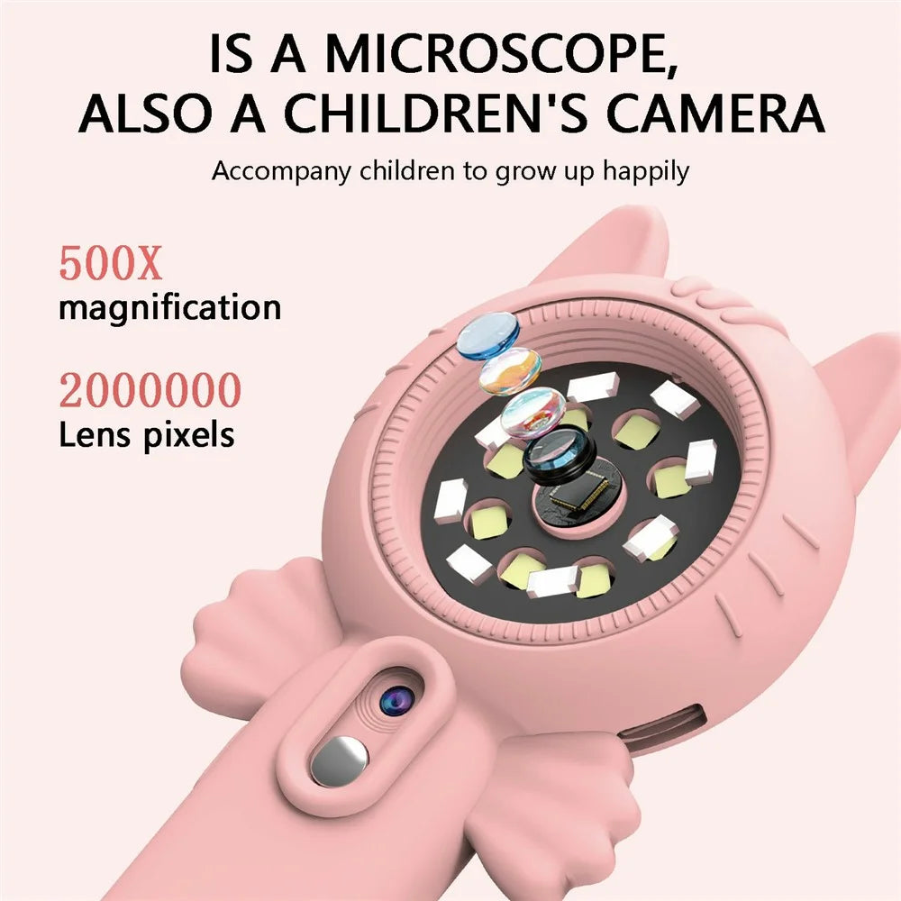 Z800 2.0 Inch Screen Children Digital Camera 500x Microscope Handheld Magnifying Glass with 32GB Memory Card - Pink - 3