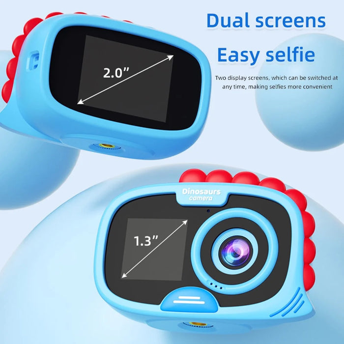 FAD Dual Screen Digital Camera Dinosaur Design 2.0 Inch HD Display Waterproof Video Recorder for Kids - Blue - 7
