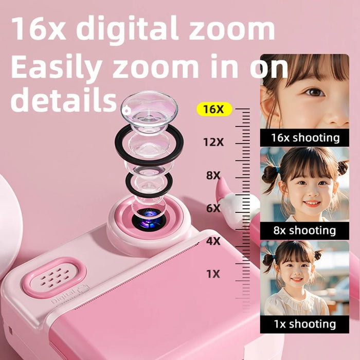P03 Instant Print Camera for Kids 1080P Digital Video Camcorder Dual Cameras with 3 Rolls Print Paper - Pink - 6