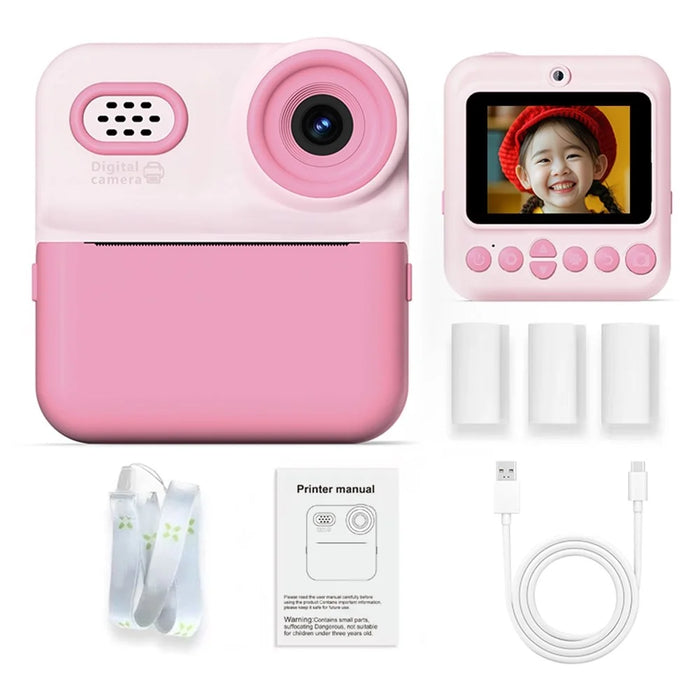 P03 Instant Print Camera for Kids 1080P Digital Video Camcorder with 32G Memory Card and Card Reader - Pink - 1