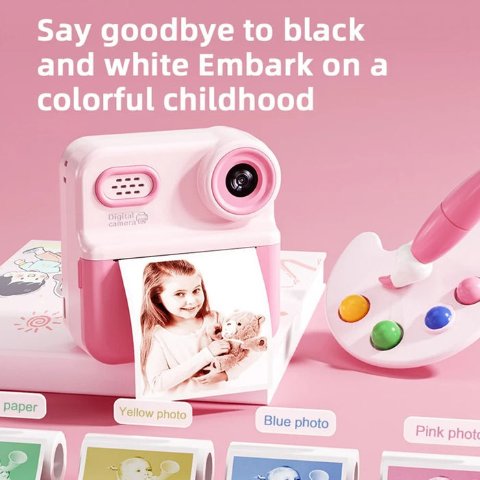 P03 Instant Print Camera for Kids 1080P Digital Video Camcorder with 32G Memory Card and Card Reader - Pink - 3