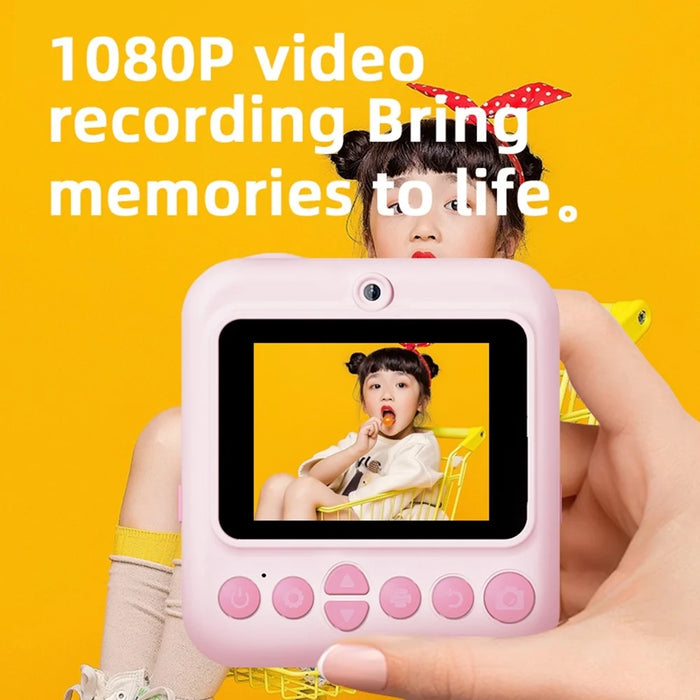 P03 Instant Print Camera for Kids 1080P Digital Video Camcorder with 32G Memory Card and Card Reader - Pink - 5