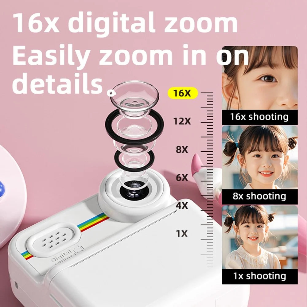 P03 Instant Print Camera for Kids Pattern Print 2.4 Inch HD 1080P Dual Camera Gift for Toddler - Pink - 7