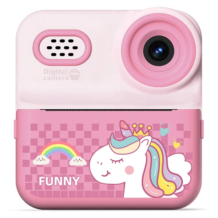 P03 Instant Print Camera for Kids Pattern Print 2.4 Inch HD 1080P Dual Camera with 32G Memory Card+Card Reader - Pink - 2