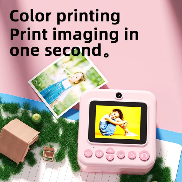 P03 Instant Print Camera for Kids Pattern Print 2.4 Inch HD 1080P Dual Camera with 32G Memory Card+Card Reader - Pink - 4
