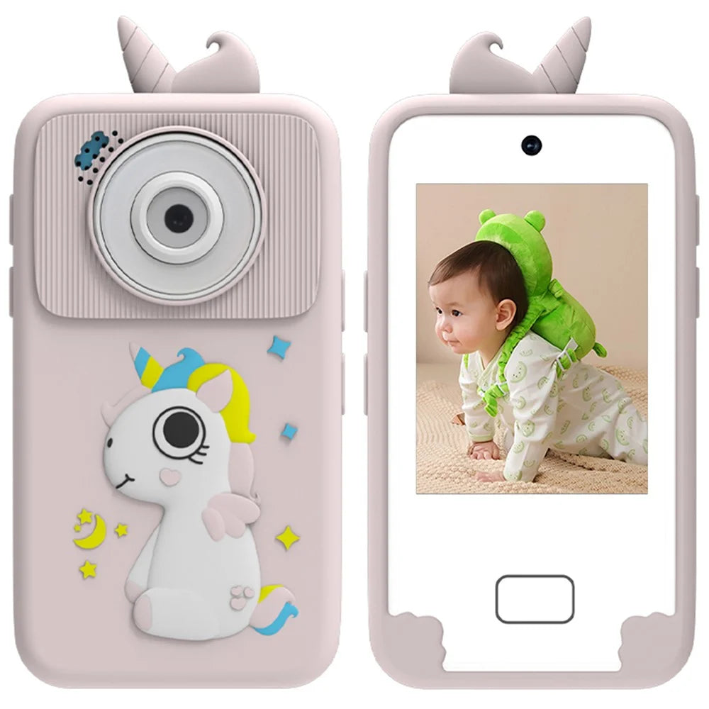D16 2.8 Inch HD Screen Dual Lens Kids Camera Toddler Learning Phone Toy with 32GB Memory Card - Pink / Unicorn - 1