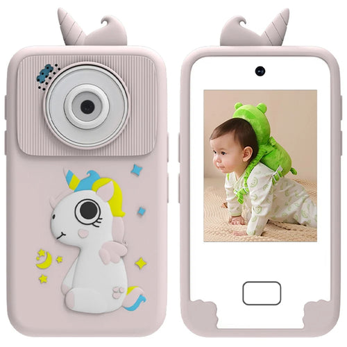 D16 2.8 Inch HD Screen Dual Lens Kids Camera Toddler Learning Phone Toy with 32GB Memory Card - Pink / Unicorn - 1