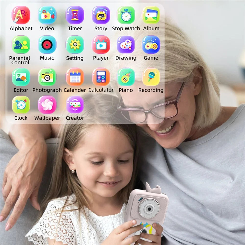 D16 2.8 Inch HD Screen Dual Lens Kids Camera Toddler Learning Phone Toy with 32GB Memory Card - Pink / Unicorn - 4