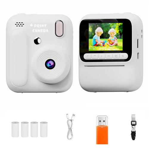 Z700 2.4 Inch IPS Screen Instant Print Camera for Kids Support Single Color Print, with 32G Memory Card and Card Reader - White - 1