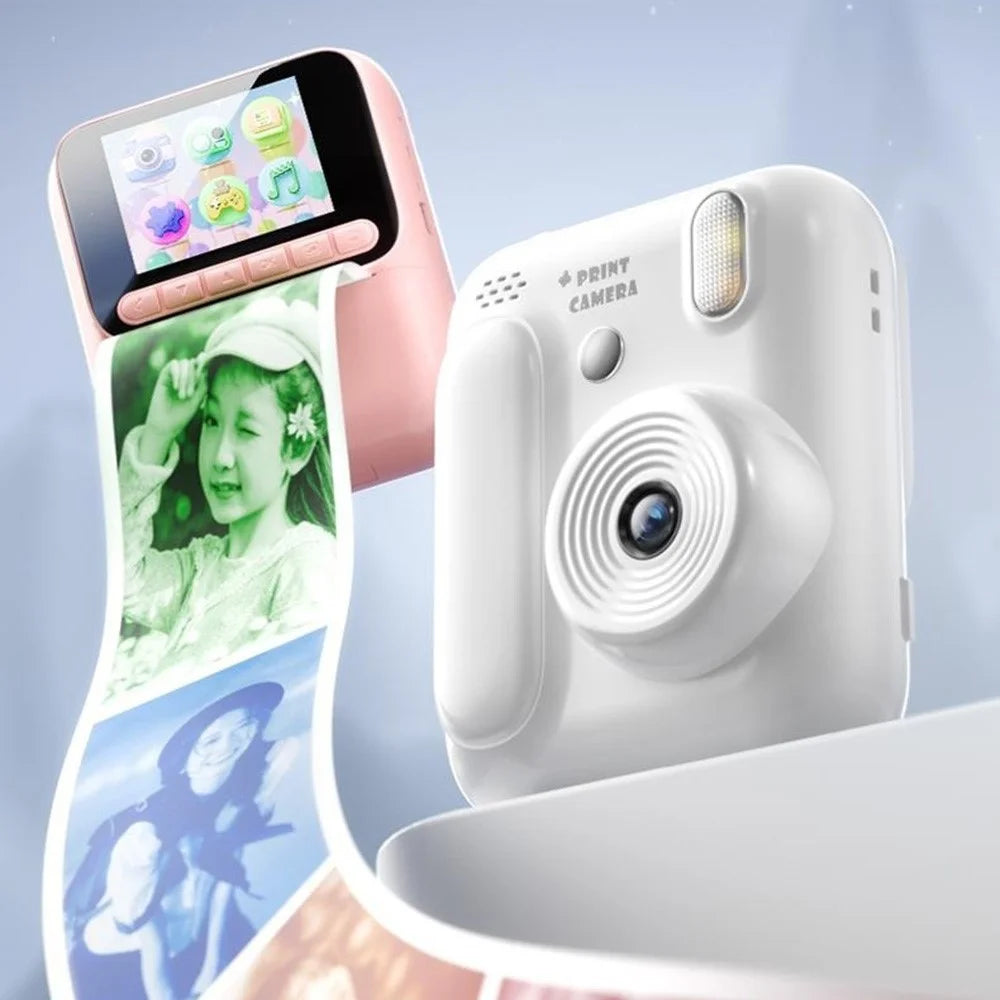 Z700 2.4 Inch IPS Screen Instant Print Camera for Kids Support Single Color Print, with 32G Memory Card and Card Reader - White - 2