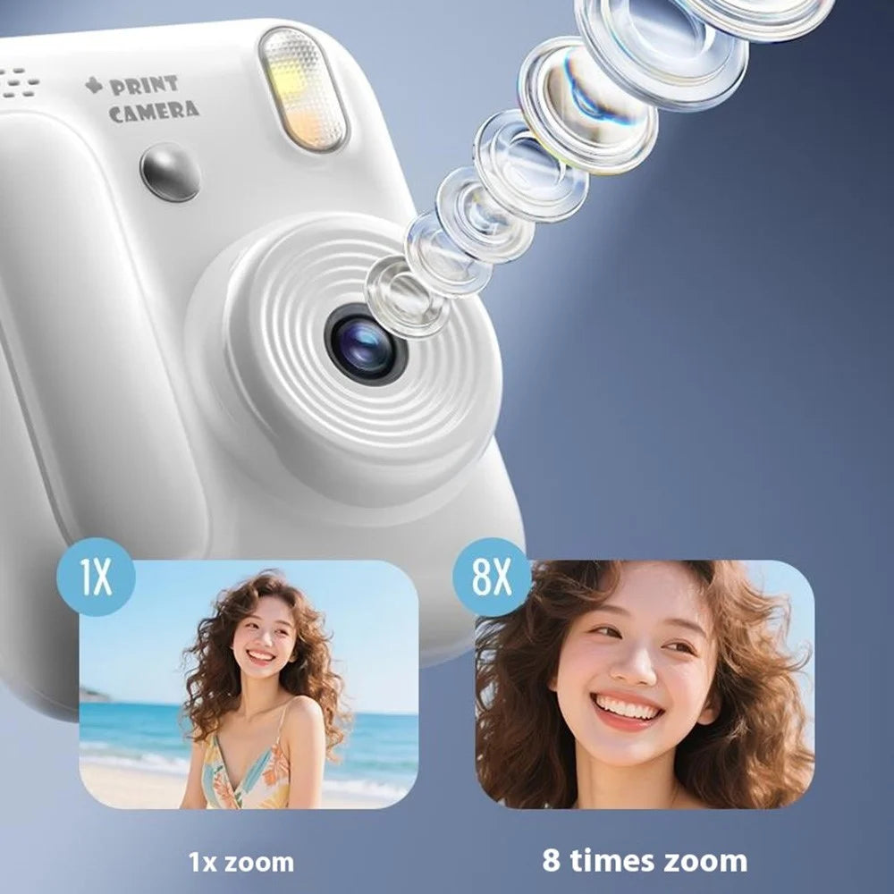 Z700 2.4 Inch IPS Screen Instant Print Camera for Kids Support Single Color Print, with 32G Memory Card and Card Reader - White - 6