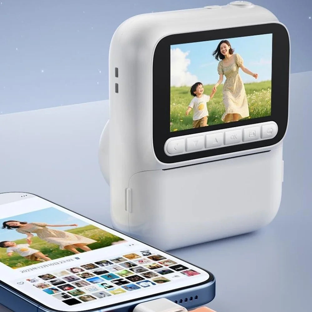 Z700 2.4 Inch IPS Screen Instant Print Camera for Kids Support Single Color Print, with 32G Memory Card and Card Reader - White - 7