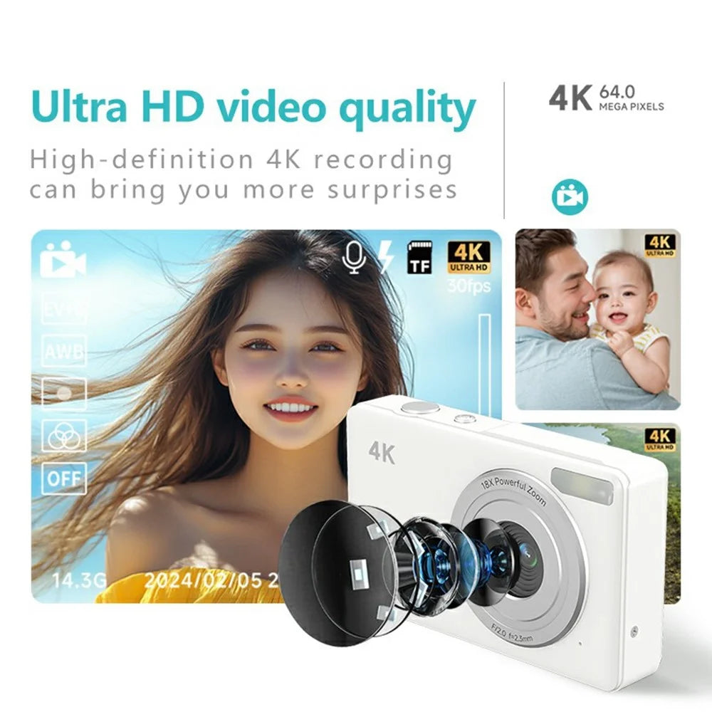 S7 4K Digital Camera 18x Zoom 64MP CMOS Sensor 2.88 Inch HD Screen Travel Selfie Camera - White - 3