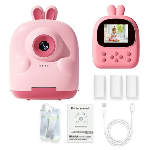 P01 Cartoon Kids Digital Camera Instant Print Dual Lens Mini Camera with 32GB Card - Pink - 1
