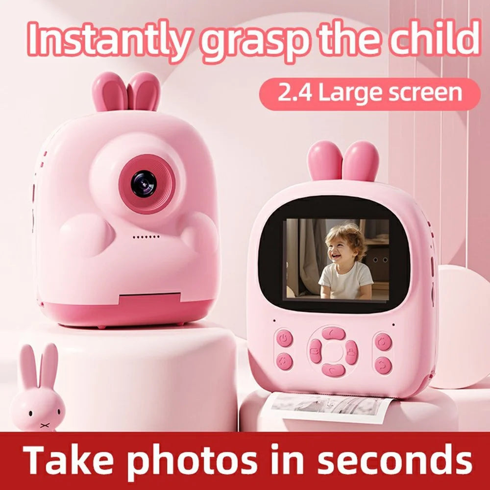 P01 Cartoon Kids Digital Camera Instant Print Dual Lens Mini Camera with 32GB Card - Pink - 2