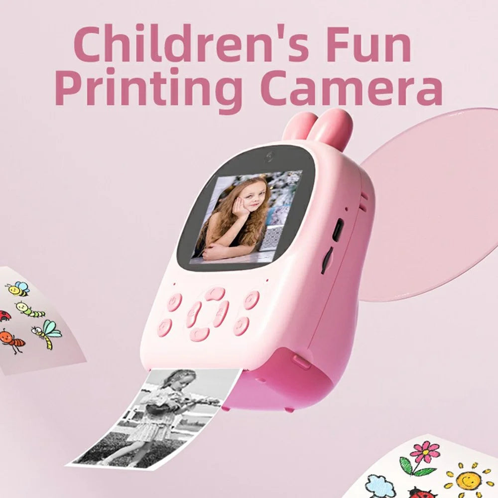 P01 Cartoon Kids Digital Camera Instant Print Dual Lens Mini Camera with 32GB Card - Pink - 3