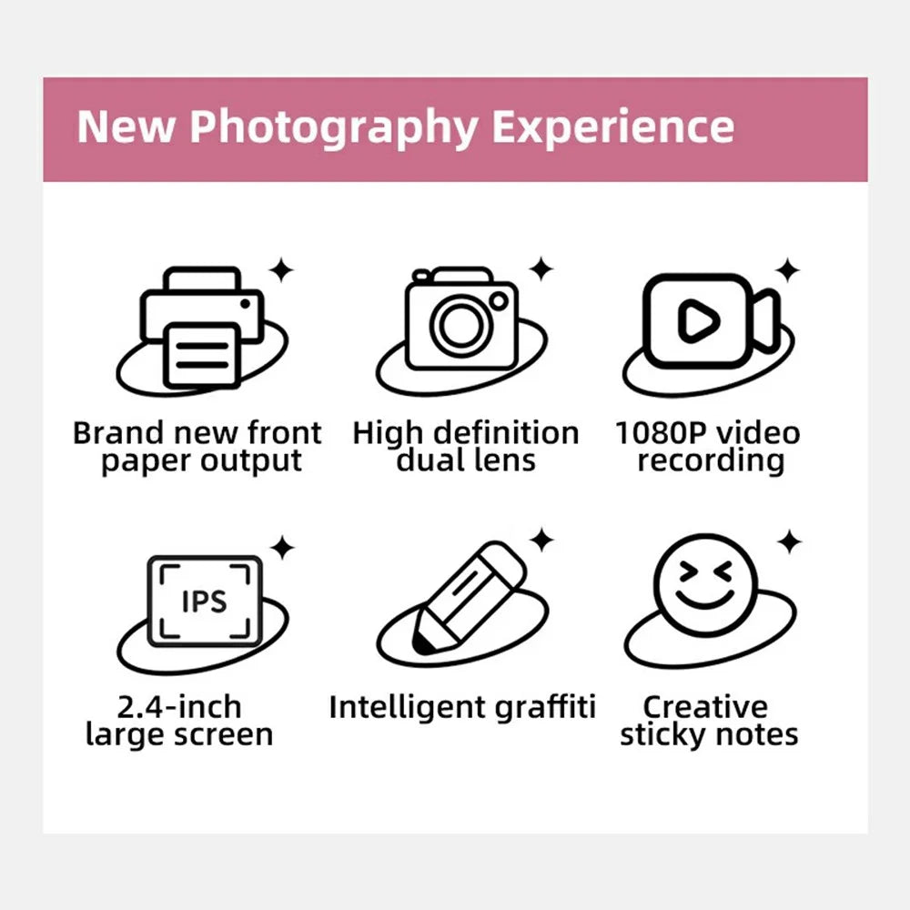 P01 Cartoon Kids Digital Camera Instant Print Dual Lens Mini Camera with 32GB Card - Pink - 4