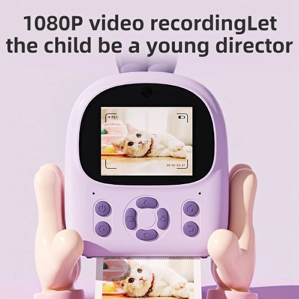 P01 Cartoon Kids Digital Camera Instant Print Dual Lens Mini Camera with 32GB Card - Pink - 6