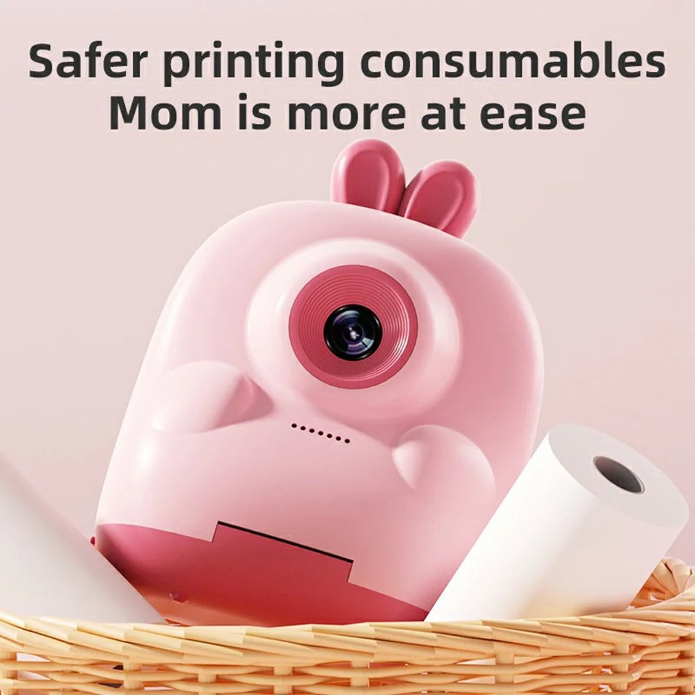 P01 Cartoon Kids Digital Camera Instant Print Dual Lens Mini Camera with 32GB Card - Pink - 7