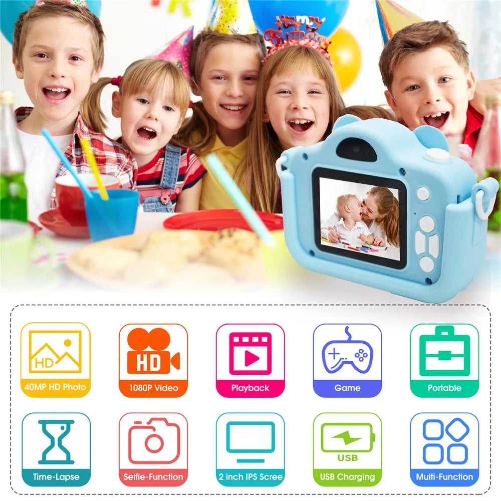 A5 2.0-inch IPS Screen Mouse Shape Kids Camera Cute Cartoon Digital HD Dual Lens Camera - Blue - 3