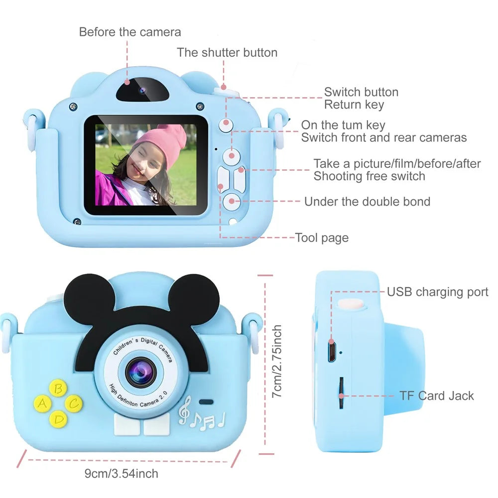 A5 2.0-inch IPS Screen Mouse Shape Kids Camera Cute Cartoon Digital HD Dual Lens Camera - Blue - 5