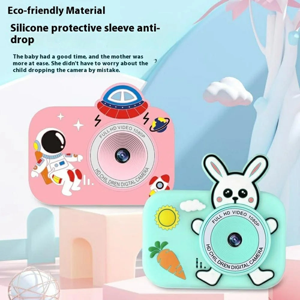 Y8S Cute Cartoon Design Kids Digital Camera HD Dual Lens Video Recorder for Children (No Memory Card) - Astronaut Pink - 7