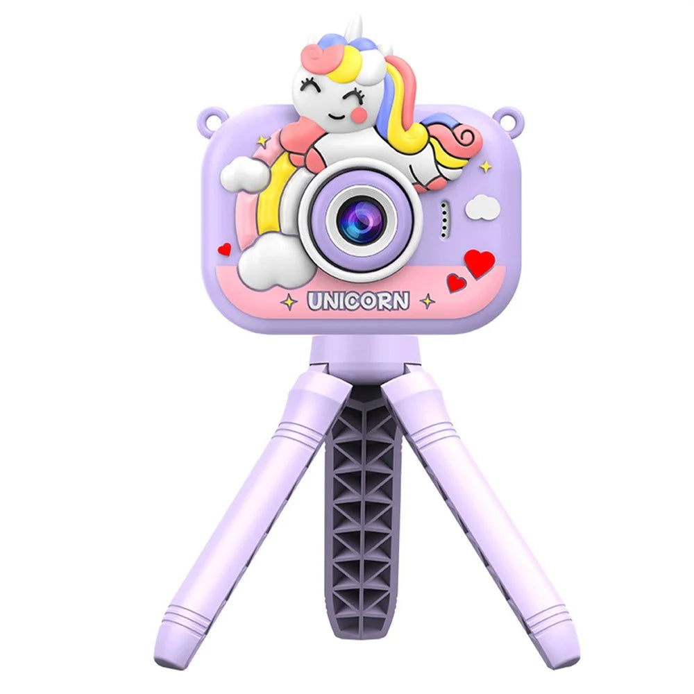 Y6 2.0 Inch IPS Screen Cartoon Design Kids Camera with Handheld Tripod Dual HD Lens Video Recorder - Purple - 1