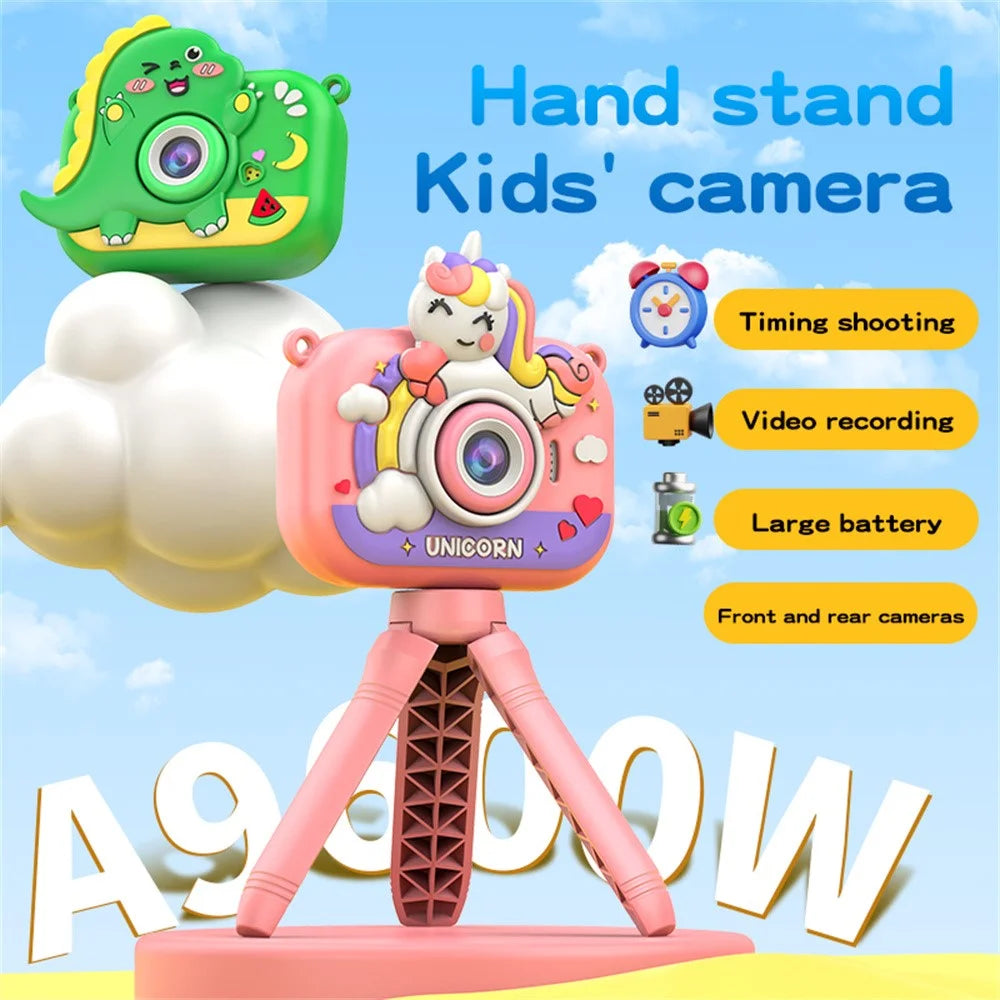 Y6 2.0 Inch IPS Screen Cartoon Design Kids Camera with Handheld Tripod Dual HD Lens Video Recorder - Purple - 3